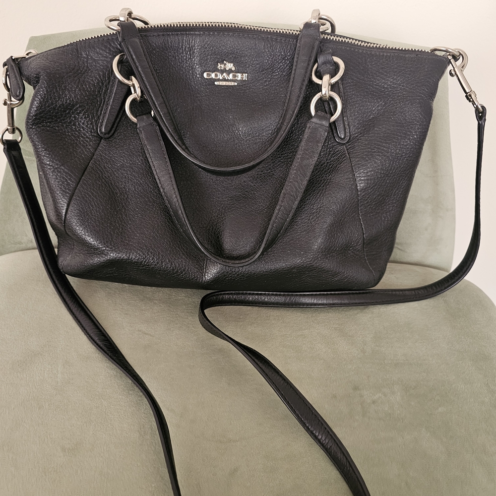 Coach Black Leather Shoulder Satchel with Removable Crossbody Strap